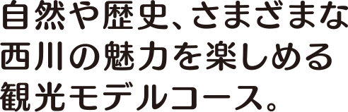自然や歴史、さまざまな西川の魅力を楽しめる観光モデルコース。
