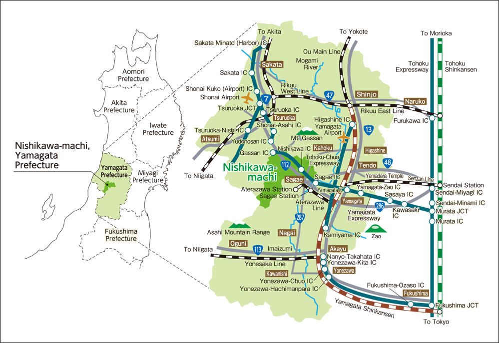 Nishikawa, Yamagata Prefecture／Access map